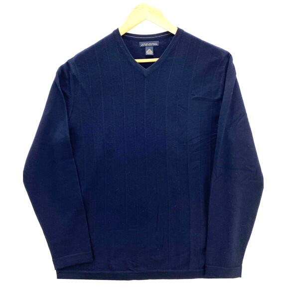 Banana Republic Sweater Mens Large Blue Fine Italian Merino Wool Preppy V-Neck - Picture 2 of 16
